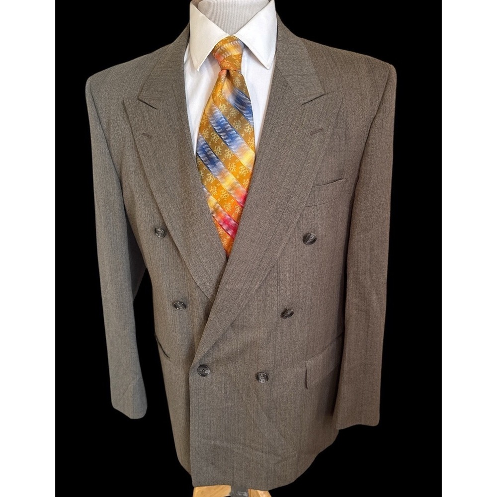 Hunting Horn J Riggins Brown Herringbone Double-Breasted Blazer Suit Jacket 42R